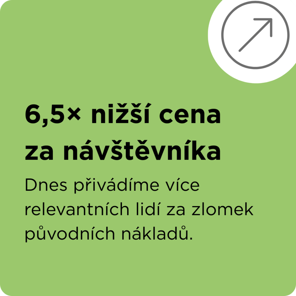 Zelený čtvercový podklad se zaoblenými rohy a ikonou šipky směřující nahoru v kruhu v pravém horním rohu.